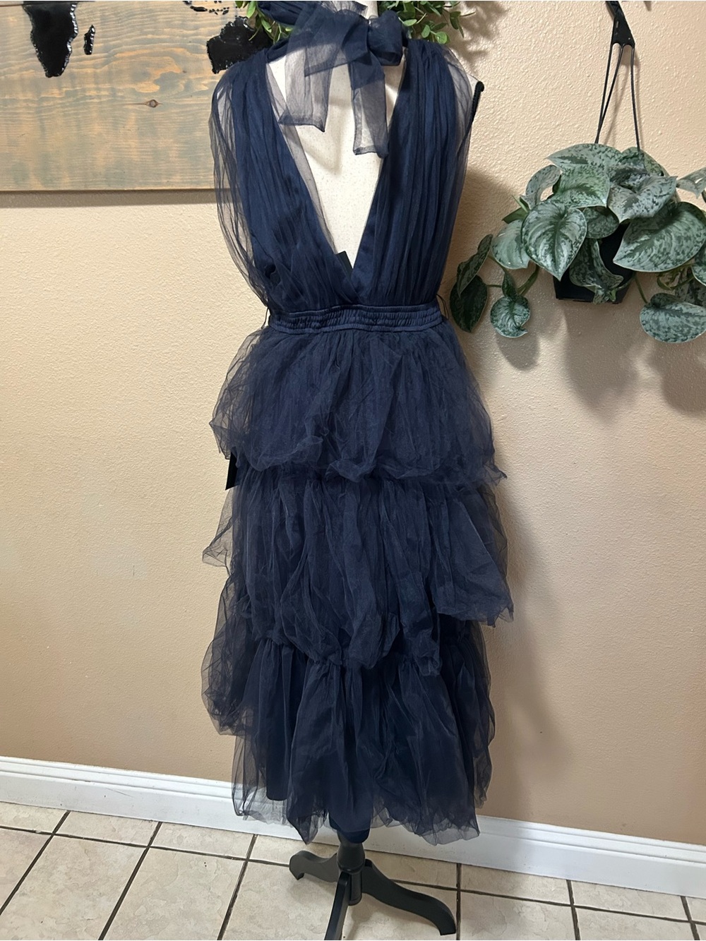 Lulus Flawless Arrival Navy Blue Tulle Tie-Strap Tiered Maxi Dress - Picture 5 of 9